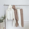 2025new arrivalfashionknittinglooseeasiest for matchhooded drawstringsweatshirt+high waistslimming look jogger pantstwo-piece setfemale