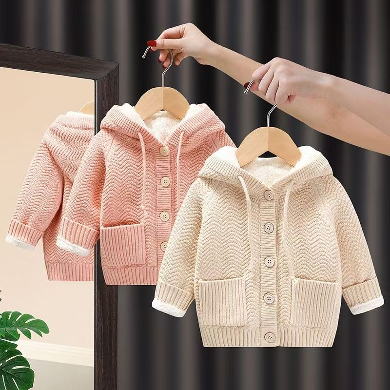 new winter collection: thickened hooded lambswool fleece sweater cardigan for boys and girls - baby and infant outerwear