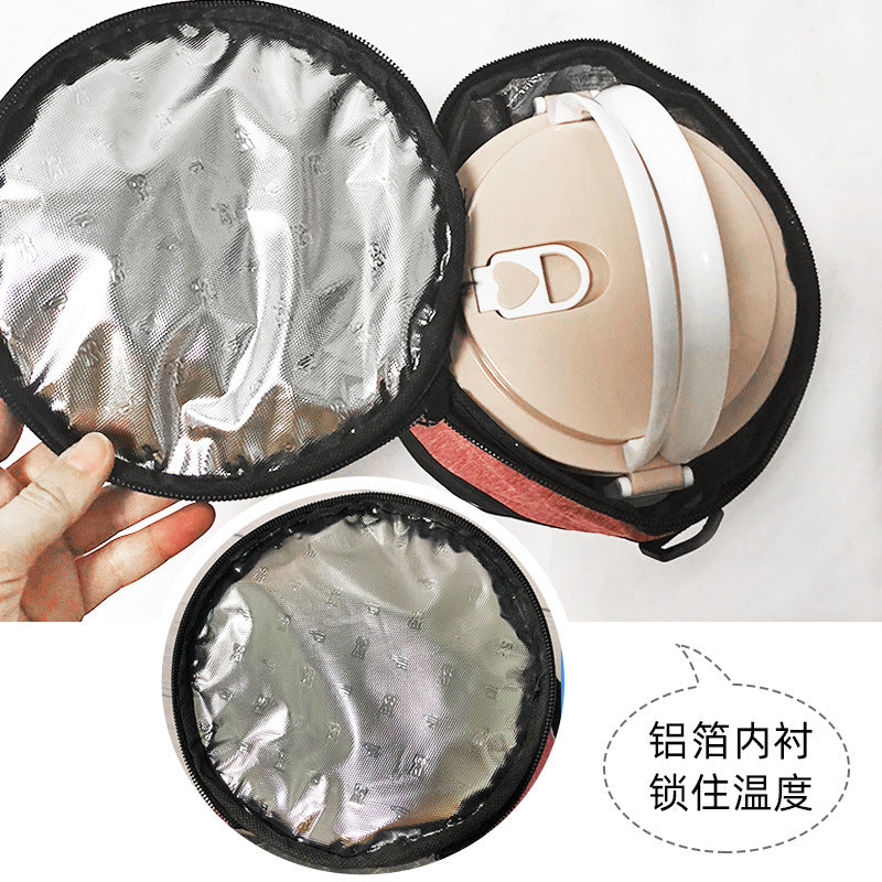 Round lunch box thermal bag oxford cloth pot thermal bucket aluminum foil satchel lunch box bag for bringing meals to work thermal bag