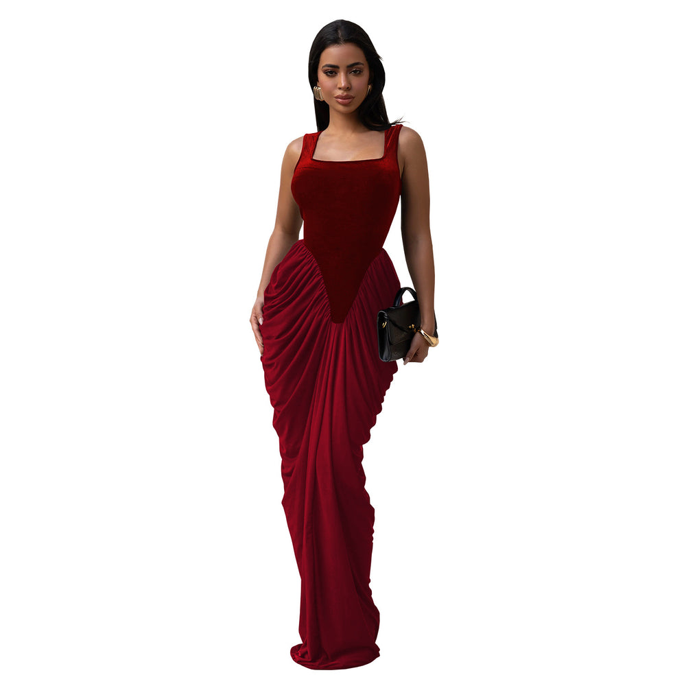 C7582 cross-border   fashion women's elegant waist-cinching backless sleeveless bodycon dress