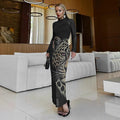C7519 cross-border   fashion women's sexy rhinestone mesh print dress set