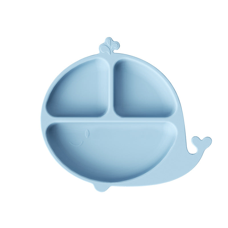 Children's silicone grid suction cup dinner plate, cartoon dinosaur integrated baby baby separation complementary food tableware customization