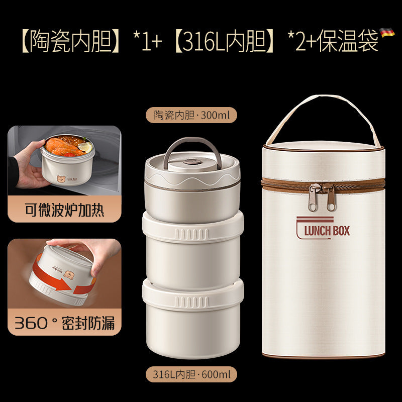 316L Stainless Steel Round Lunch Box Food Grade Sealed Fresh-keeping Box Microwave Heated Bento Box Set with Lid