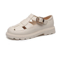 Roman sandals women's 2023 summer flats thick sole british style woven women's shoes toe cap cut out pig cage shoes low heel