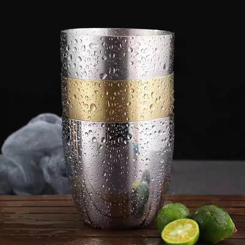 Korean style 304 single-layer stainless steel gold tea cup, outdoor beer mug, shatter-resistant cold drink cup, thickened for home use