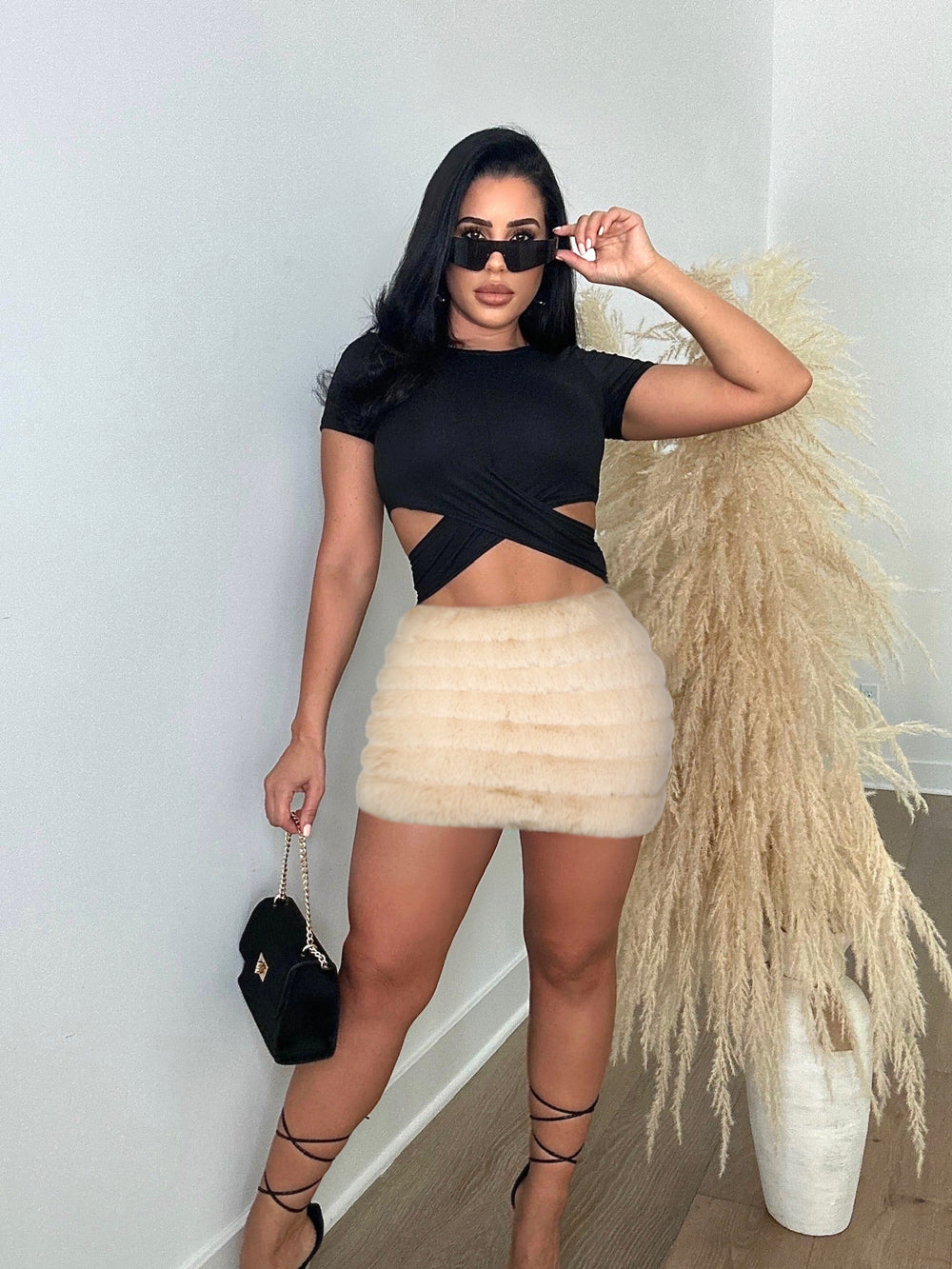 e-commerce women's clothing  fall and winter new arrival imitation fur short skirt zipper filled cotton stuffed fur skirt