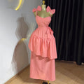 European and american cross-border women's fashion:  summer new arrival - elegant bow high-waisted asymmetrical midi slip dress