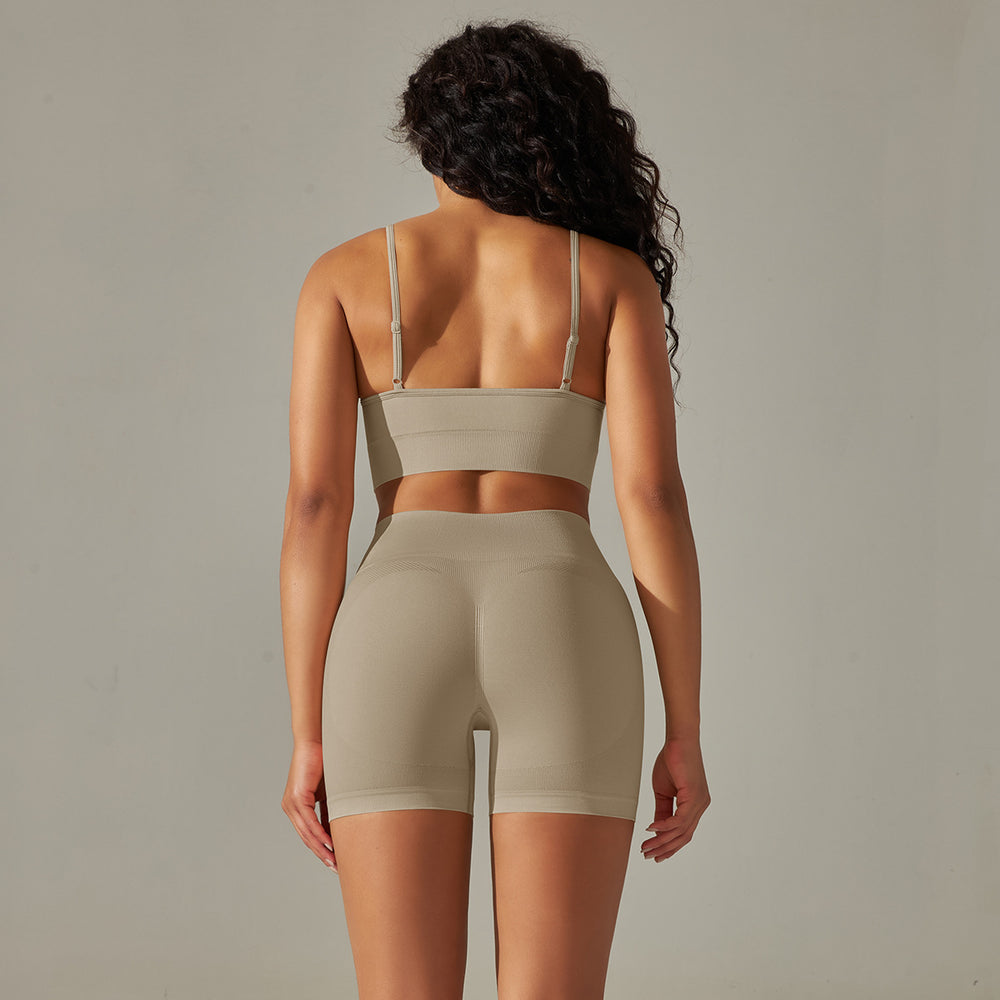 Sexy backless cami bra set - seamless high-waisted butt-lifting tight shorts - quick-dry activewear yoga outfit