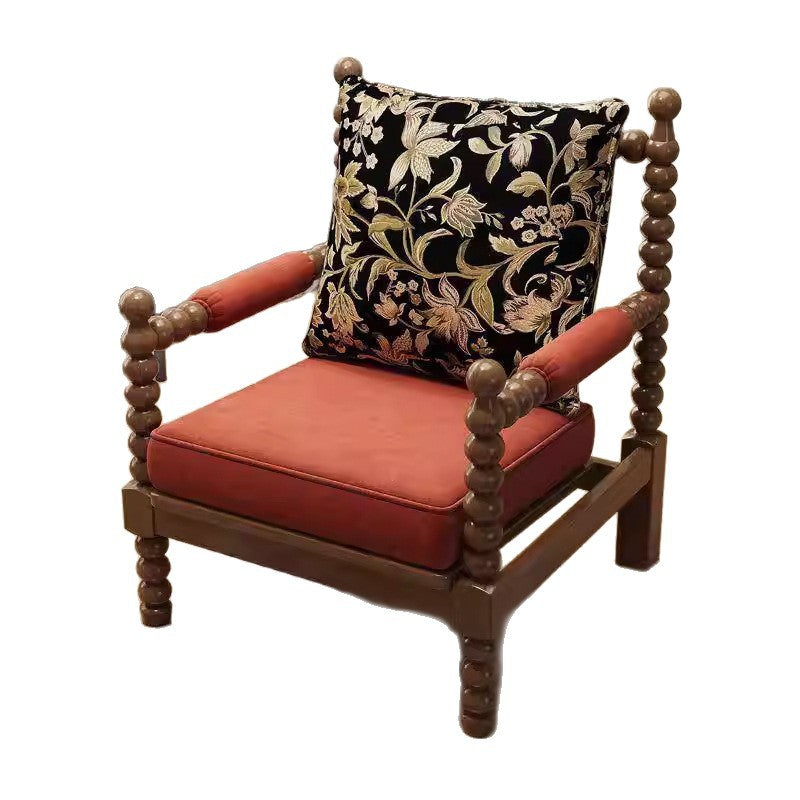 Solid wood fabric chair medieval style living room chair sofa bedroom american pearl chair single retro pearl chair french style