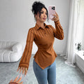 Amazon fashion  autumn new striped patchwork elegant chic workwear blouse