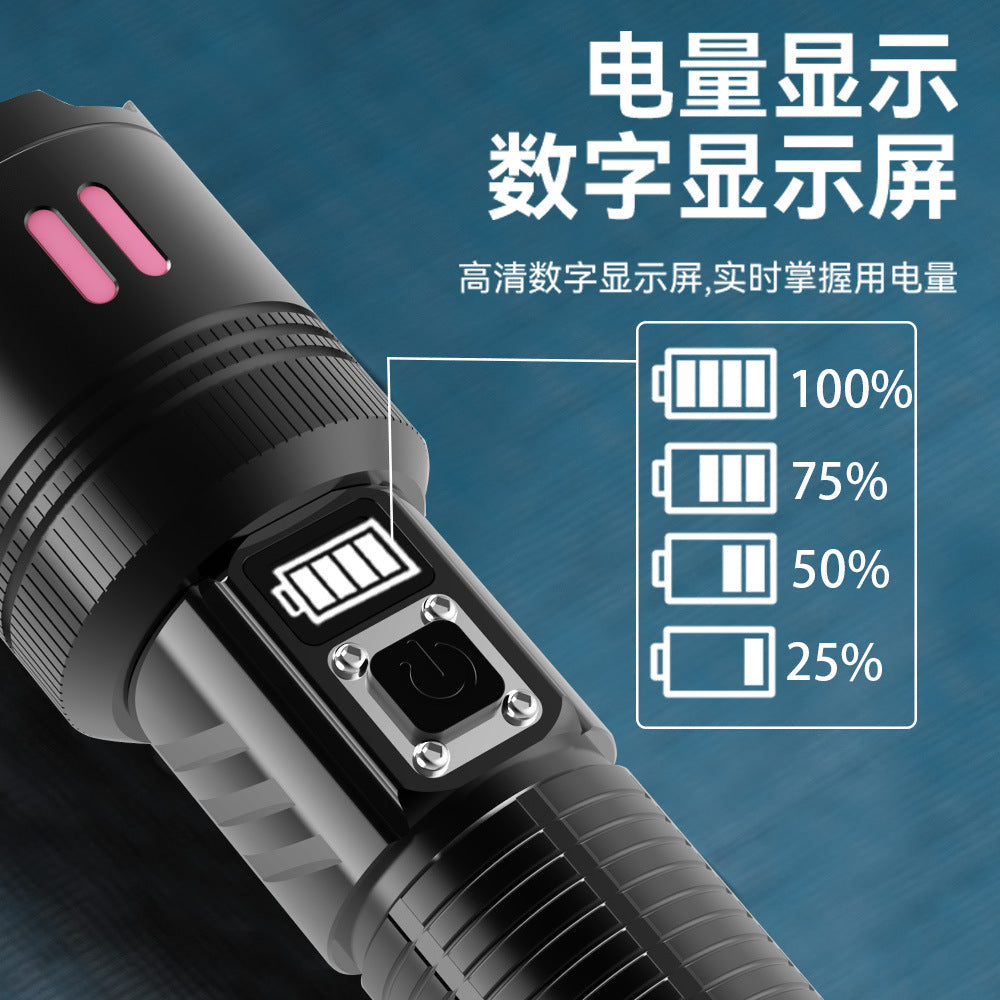 Cross-border strict selection of white laser flashlight outdoor emergency long battery life telescopic zoom remote digital display strong light flashlight