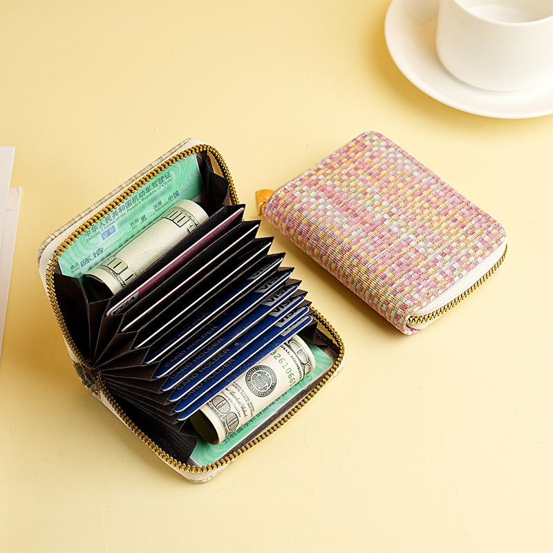 New organ card bag, large capacity, multi-card position, ID card holder, women's anti-theft zipper wallet, fashionable pu card bag.