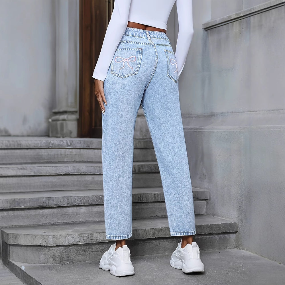 78-65823#  cross-border women's fashion: european and american ins style casual loose straight leg distressed denim jeans