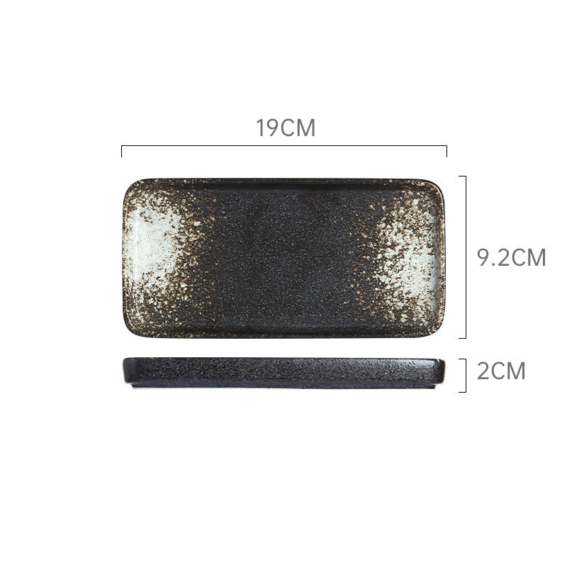 Japanese retro ceramic rectangular sushi plate - perfect for home use, desserts, pastries, creative flat plates, dim sum, and snacks