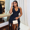 European and american style ins cross-border elegant women's clothing sexy waist hanging neck hip skirt v-neck pure color short dress wholesale