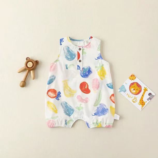 Summer lightweight baby romper, sleeveless bodysuit, cartoon summer outfit, cartoon overalls