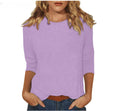 new women's crew neck t-shirt with 3/4 sleeves - solid color top for cross-border  sales