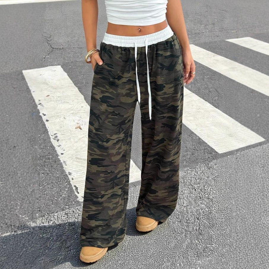 new european and american style american retro camouflage casual pants - loose fit, versatile, straight leg, slimming women's trousers