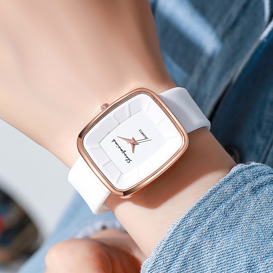 Minimalist square dial quartz watch - unisex style, trendy fashion, silicone strap - wholesale for middle and high school students