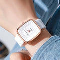 Minimalist square dial quartz watch - unisex style, trendy fashion, silicone strap - wholesale for middle and high school students