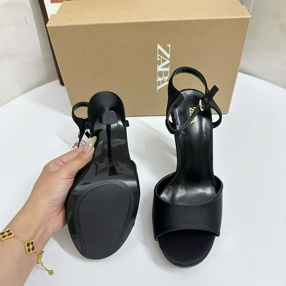 Za2025 new summer mid-heel women's thong sandals - square toe, open toe, flat, low-cut, backless, fashionable and sexy