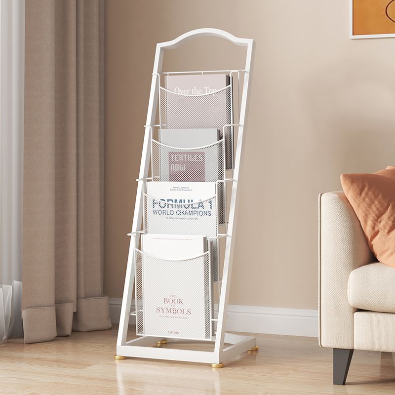 Minimalist multi-tier magazine rack display stand - freestanding bookshelf organizer for newspapers, magazines, and storage