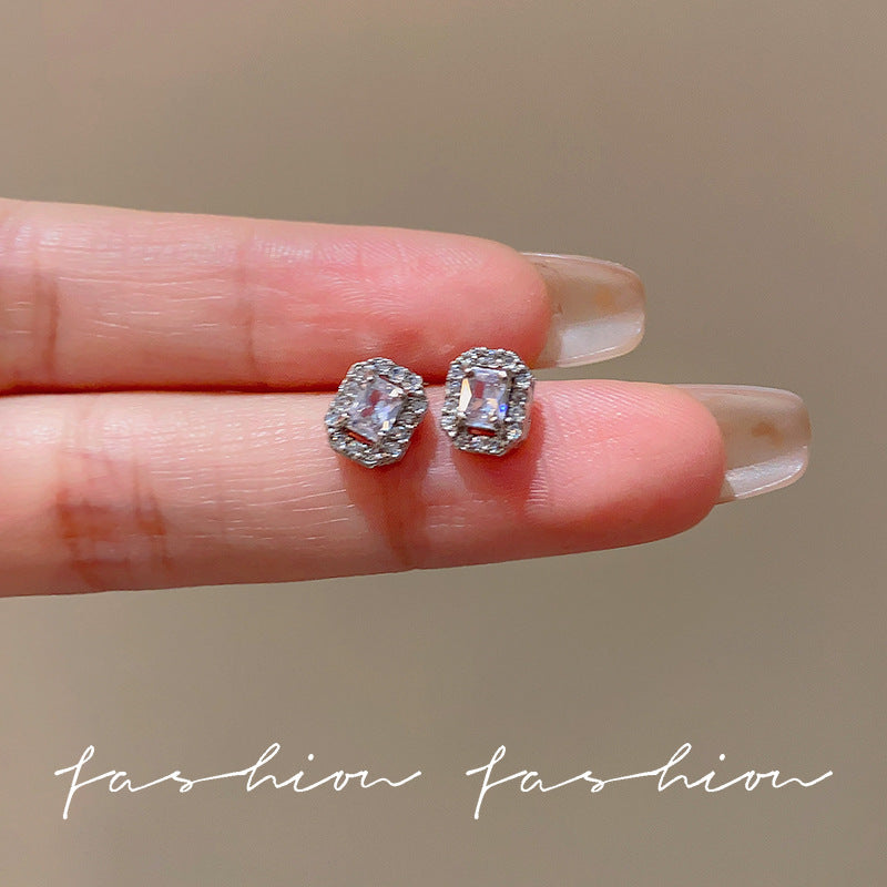 Exquisite sparkling colorful zircon stud earrings - korean style, unique design, delicate earrings, everyday versatile, ear-friendly jewelry