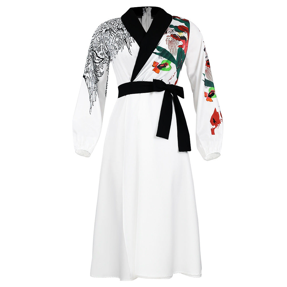 new summer collection: european and american style plus size women's printed white dress - perfect for cross-border e-commerce on  and the african market