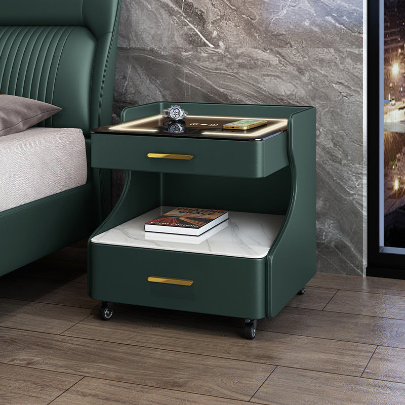 Italian smart bedside table minimalist modern leather bedroom wireless charging popular minimalist storage cabinet high-end rock slab