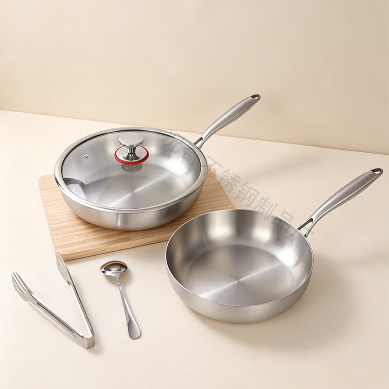 supply of 304 stainless steel frying pan for home wok three-layer steel uncoated non-stick pan low-smoke pan