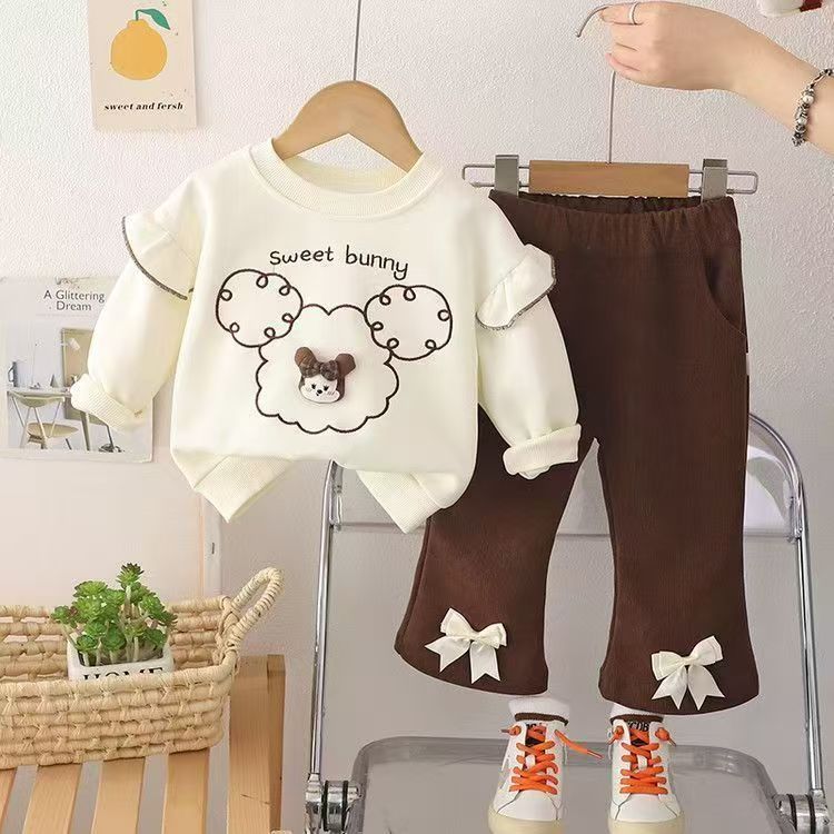 Girls' spring/autumn two-piece outfit set - stylish and trendy kids' spring clothes for 1-2 year old baby girls