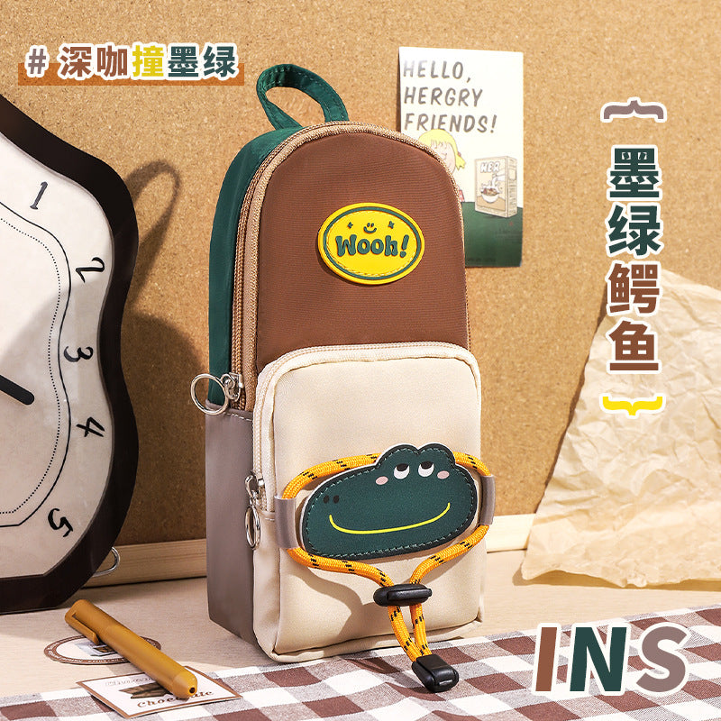 New simple retro style stationery bag for primary school students, boys and girls, niche non-collision stationery bag, schoolbag, vertical pencil bag