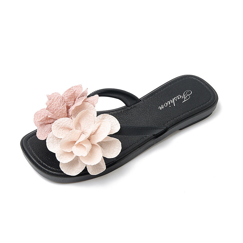 Trendy fairy flower slides - platform soft sole 2024 summer new women's one-strap sandals - versatile beach slippers