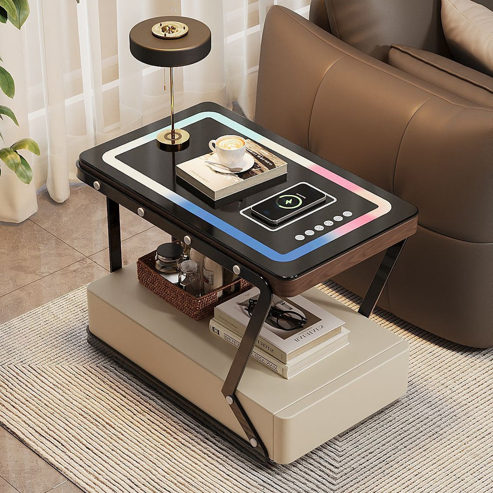 All solid wood movable coffee table smart sofa side table modern casual corner table living room multifunctional storage cabinet movable