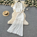 Sophisticated two-piece dress set:  summer collection - premium short-sleeve knit top & high-waisted pleated midi skirt