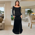 C7283 cross-border   fashion women's elegant slit-midriff evening gown dress