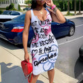 European and american cross-border fashion women's clothing:  summer new sleeveless u-neck graffiti print bodycon mini dress