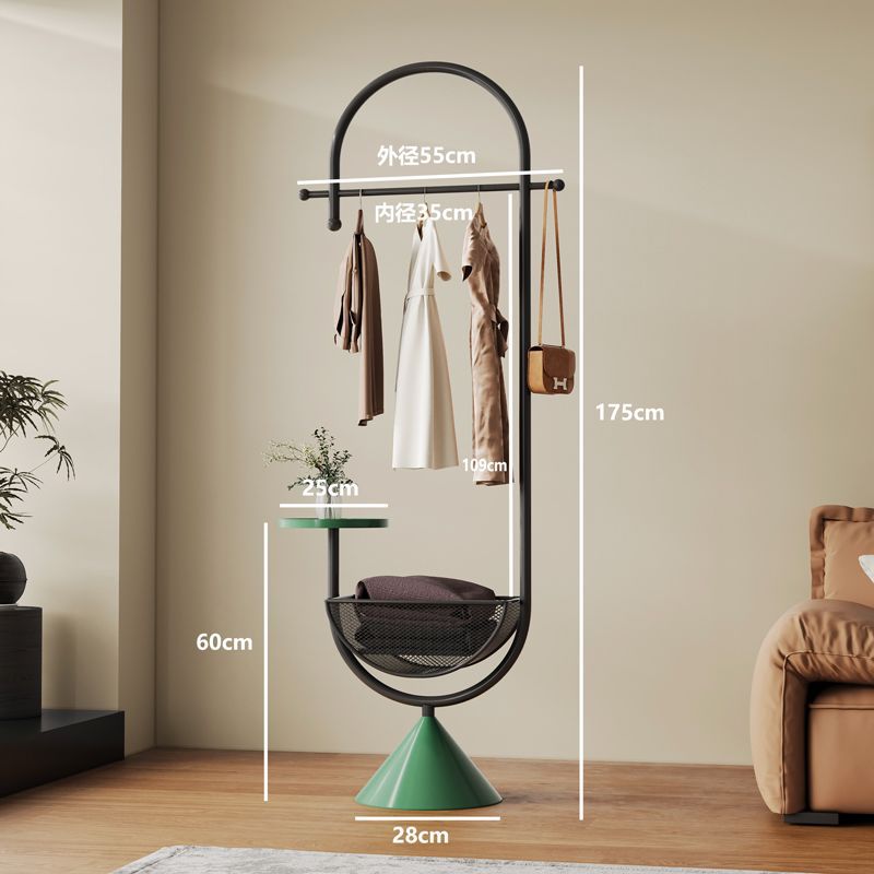 Bedroom clothes hanger with storage basket, small apartment living room multi-functional coat rack, bag rack, entrance floor-standing clothes hanger