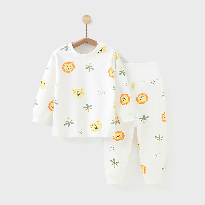 Baby thermal underwear set, 100% cotton, high-waisted, tummy protection, thick autumn/winter style, boys' and girls' pajamas, warm and cozy