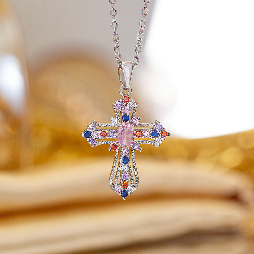 popular copper micro-embedded accessible luxury cross necklace for women fashioneasiest for matchelegant non-fading clavicle chain jewelry