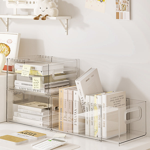 Retractable storage basket Large capacity home kitchen food plastic storage box can be stacked with desktop book finishing basket