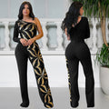 C7301 cross-border   fashion women's elegant bodycon one-shoulder sequin sleeveless jumpsuit