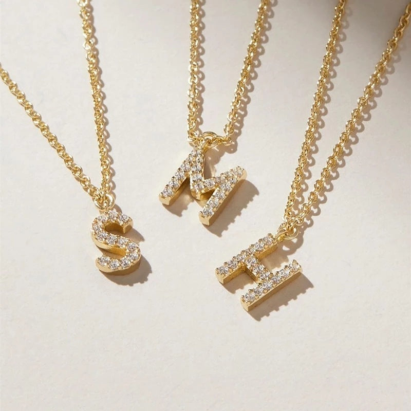 European and american cross-border new jewelry: minimalist o-chain micro-paved diamond pendant 26-letter bracelet, couple jewelry