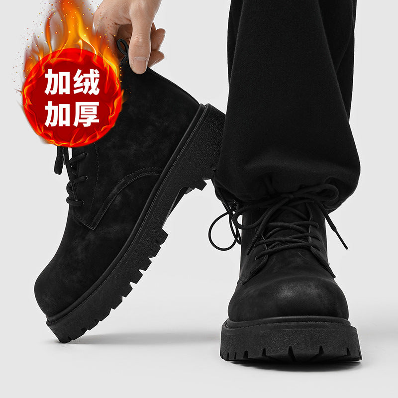 Derby shoes men's winternew arrivalhigh top british big toe bootsretro short boots workwearfleece-linedheattech cotton shoes for men