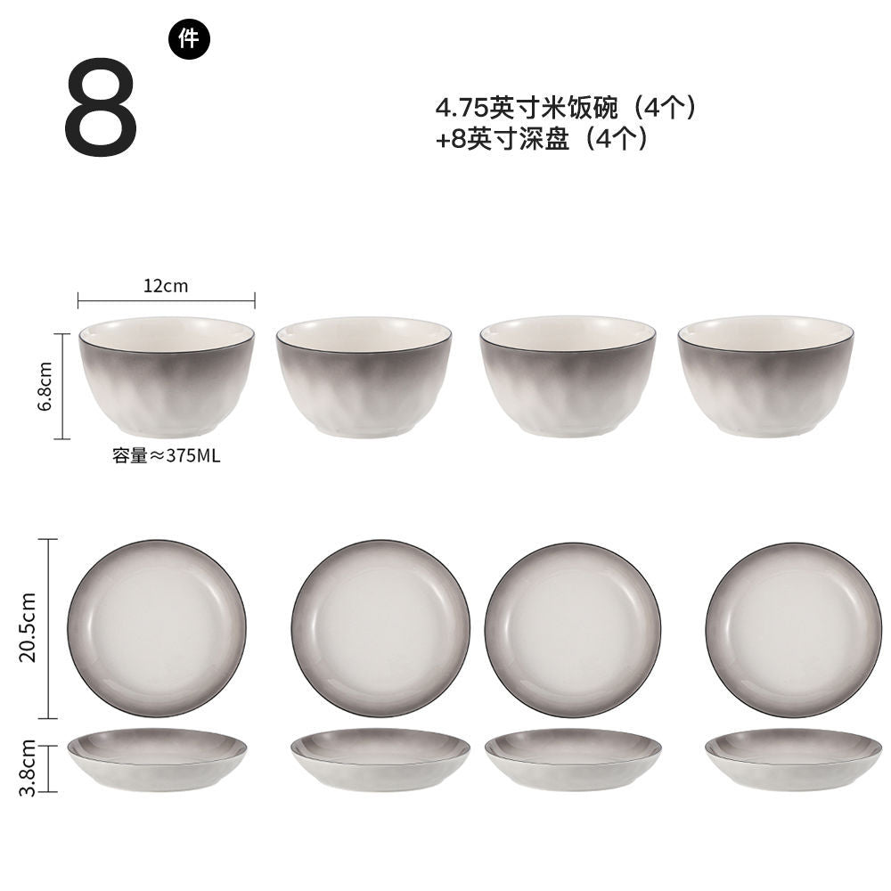 Gradient gray appearance underglaze color ceramic tablewarefor homeceramic bowl eating bowl good-looking bowl plate tableware suit