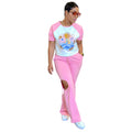 C6998 cross-border   independent station fashion women's printed multi-color short sleeve pants suit