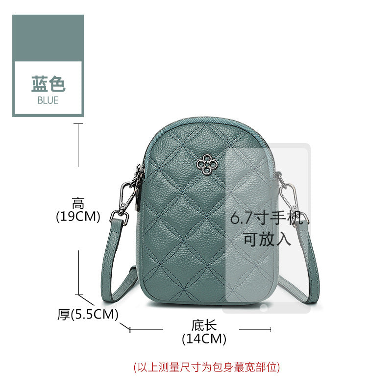 Rhombus pattern leather messenger bag women's vertical large-capacity mobile phone bag 2025 new lightweight mini shoulder small backpack