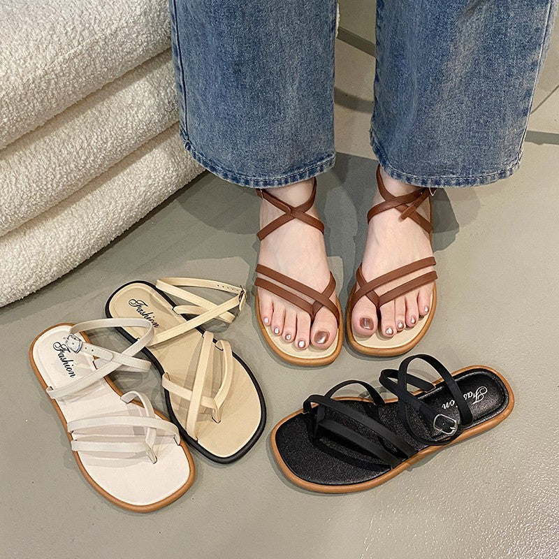 2025 new collection women's thong sandals - summer outdoor wear, flat roman sandals, one-strap flip-flops, women's footwear for export