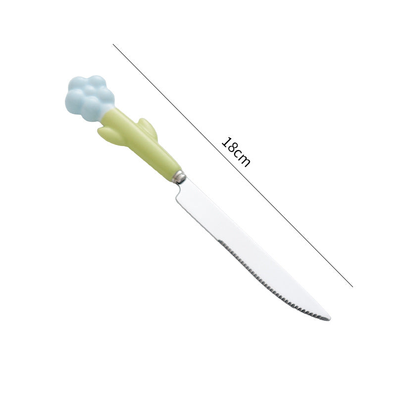Creative stainless steel cutlery with ceramic handles - kids' dessert forks, multi-purpose western dinnerware, sunflower steak knife