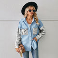 Fashion cross-border trade  independent station new arrivalloose leopard print patchwork denim shirt long-sleeved top cardigan